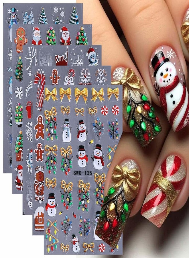 SWEET TREND 5 Sheets Christmas Nail Stickers: Cute Santa Claus Snowman Reindeer Gingerbread Man Xmas Lights Snowflakes Design - Self Adhesive Winter Nail Decals – Holiday Nail Art Supplies for DIY Manicure Gift - Image 1